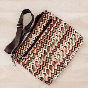 Baggallini Brown & Green Chevron Stripe Nylon Crossbody Messenger Bag